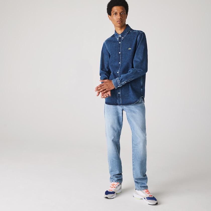 Camisas Azuis Masculino Lacoste Regular Fit Natural Cotton Denim IN2-04060Z3