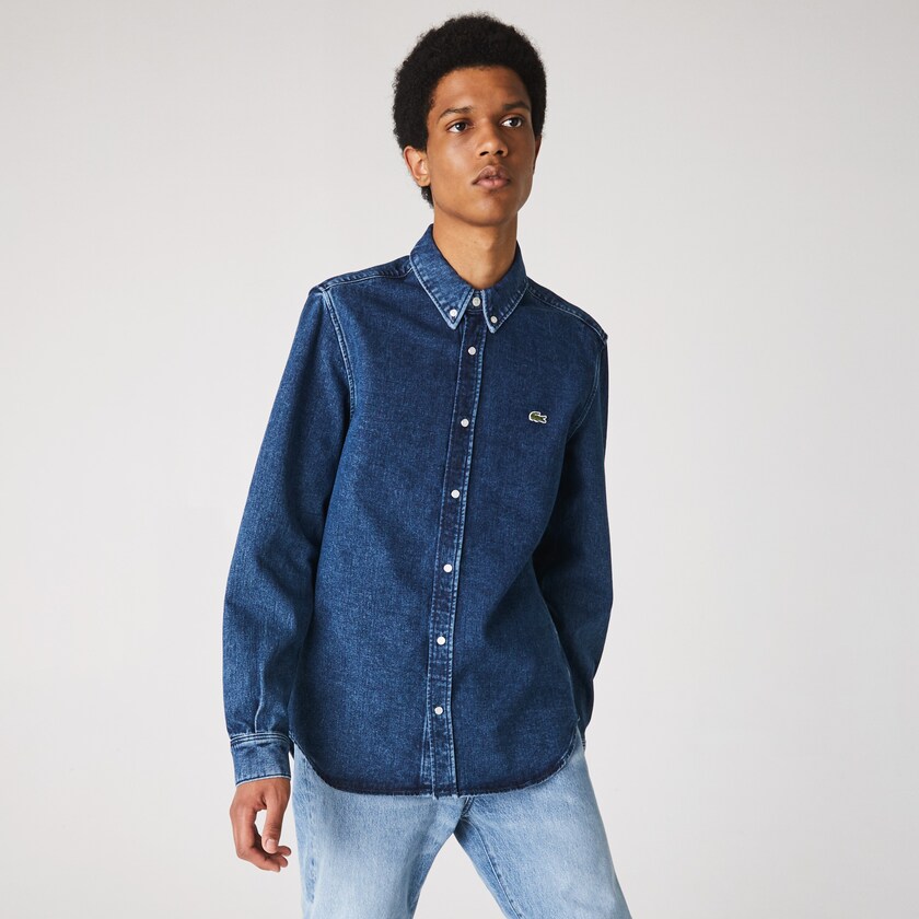 Camisas Azuis Masculino Lacoste Regular Fit Natural Cotton Denim IN2-04060Z3