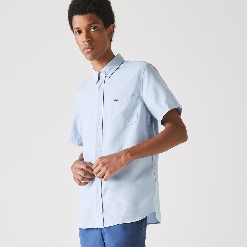Camisas Luz Azuis Masculino Lacoste Regular Fit Oxford Cotton BA1-74867R9