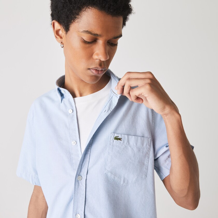 Camisas Luz Azuis Masculino Lacoste Regular Fit Oxford Cotton BA1-74867R9