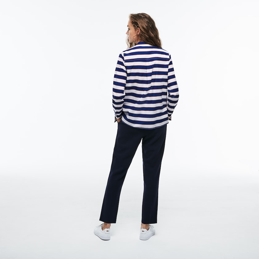 Camisas Branco Azul Marinho Azuis Vermelhas Feminino Lacoste Regular Fit Striped Cotton & Silk Voile EG7-73497I2