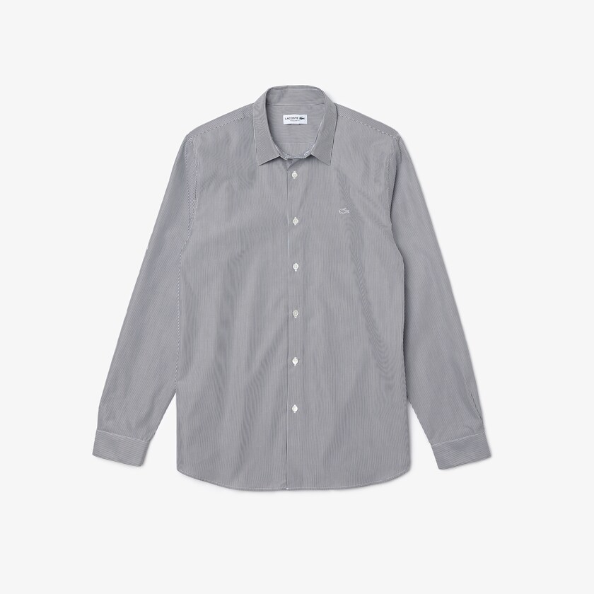 Camisas Branco Pretas Masculino Lacoste Regular Fit Striped Cotton Poplin OB0-33763F8