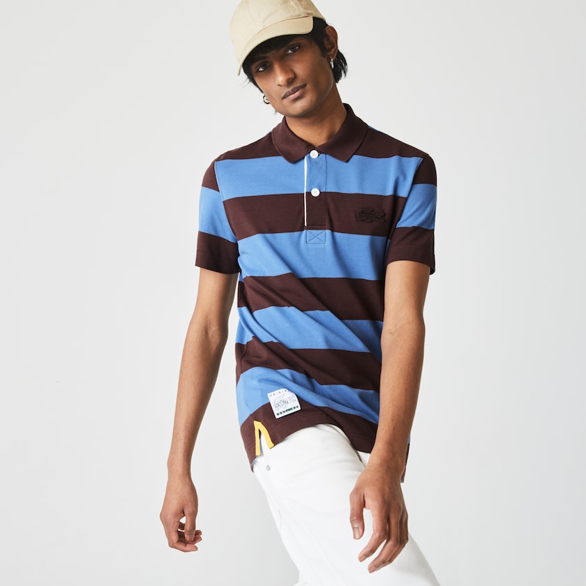 Camisas Marrom Azuis Masculino Lacoste Regular Fit Striped Cotton Piqué Polo YY9-51375P0