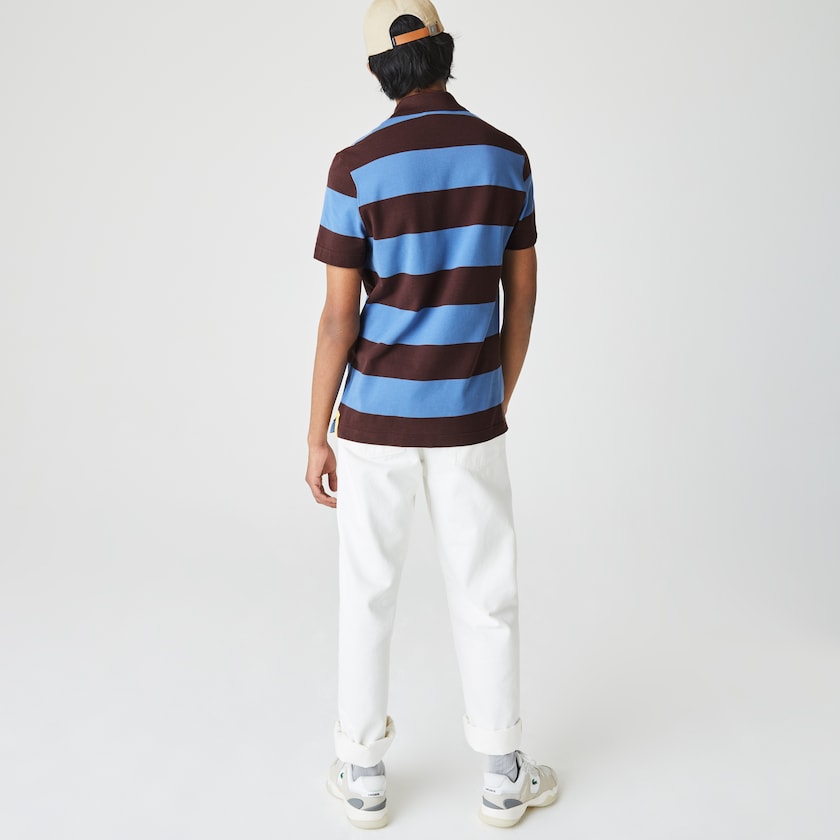 Camisas Marrom Azuis Masculino Lacoste Regular Fit Striped Cotton Piqué Polo YY9-51375P0