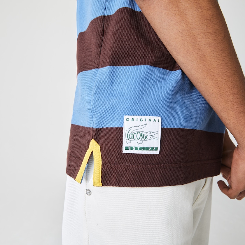Camisas Marrom Azuis Masculino Lacoste Regular Fit Striped Cotton Piqué Polo YY9-51375P0