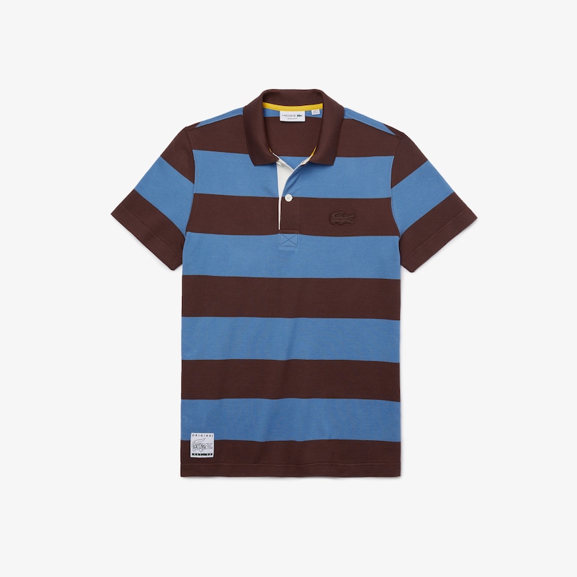 Camisas Marrom Azuis Masculino Lacoste Regular Fit Striped Cotton Piqué Polo YY9-51375P0