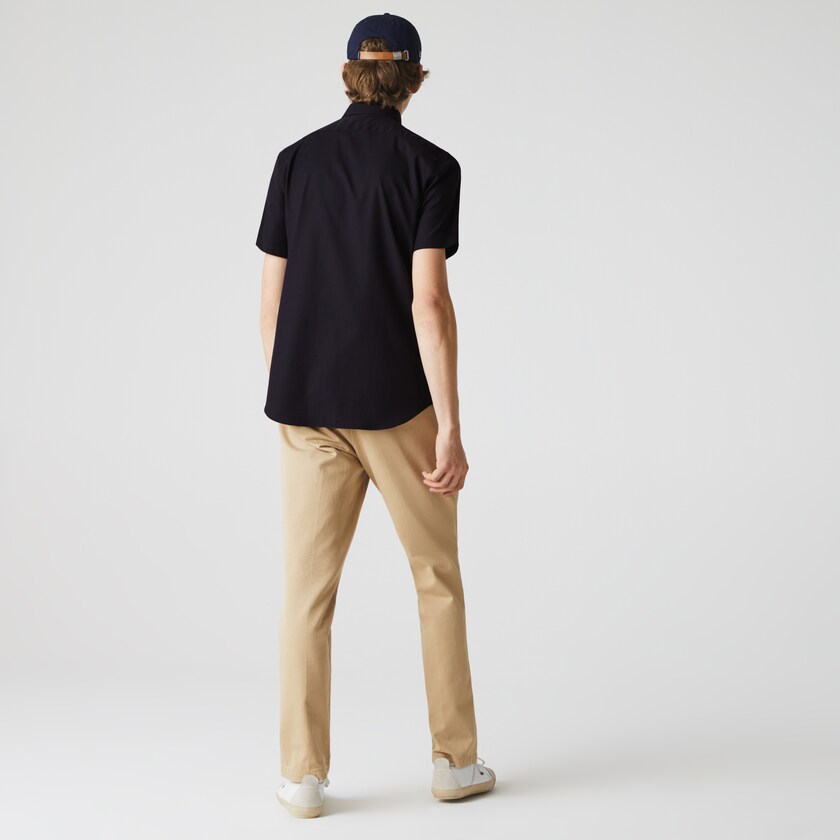 Camisas Azul Marinho Azuis Masculino Lacoste Regular Fit Textured Cotton Poplin GC7-99299U6