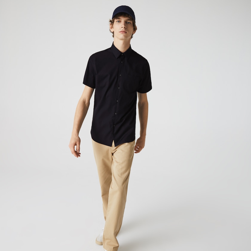 Camisas Azul Marinho Azuis Masculino Lacoste Regular Fit Textured Cotton Poplin GC7-99299U6