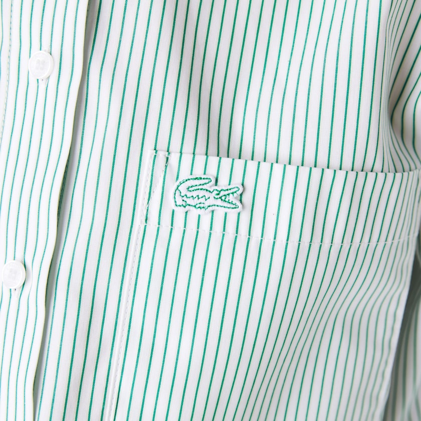 Camisas Branco Verdes Feminino Lacoste Regular Fit Trompe-L'œil Cotton Poplin OP0-62176O0
