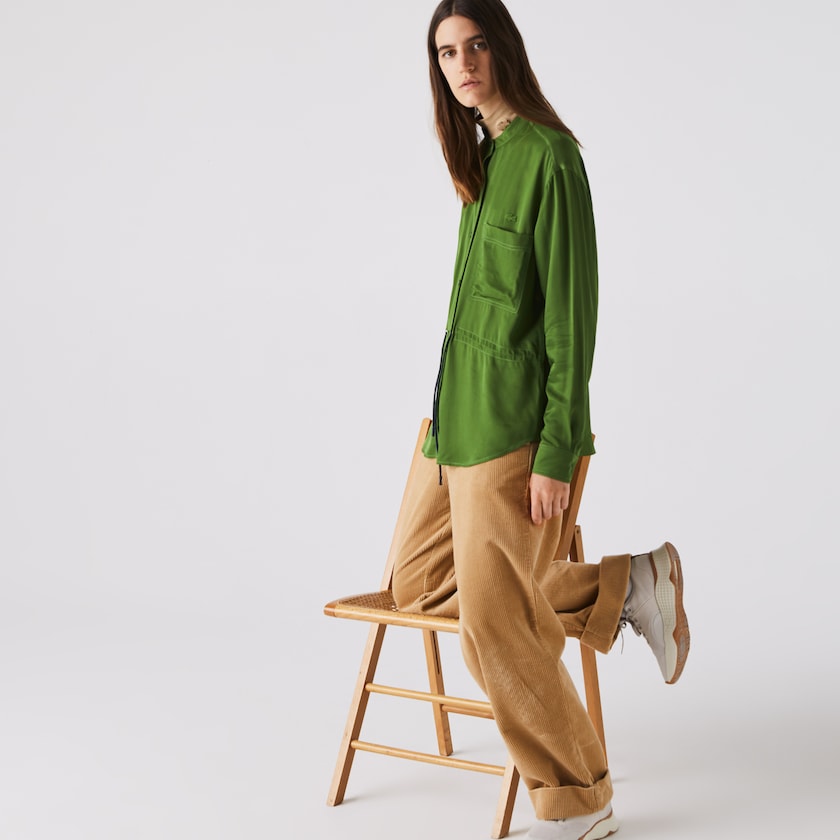 Camisas Verdes Feminino Lacoste Relaxed Fit Adjustable Waist Flowy Mao Collar FS4-66816Q7