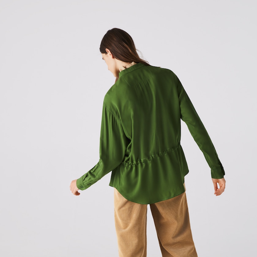 Camisas Verdes Feminino Lacoste Relaxed Fit Adjustable Waist Flowy Mao Collar FS4-66816Q7