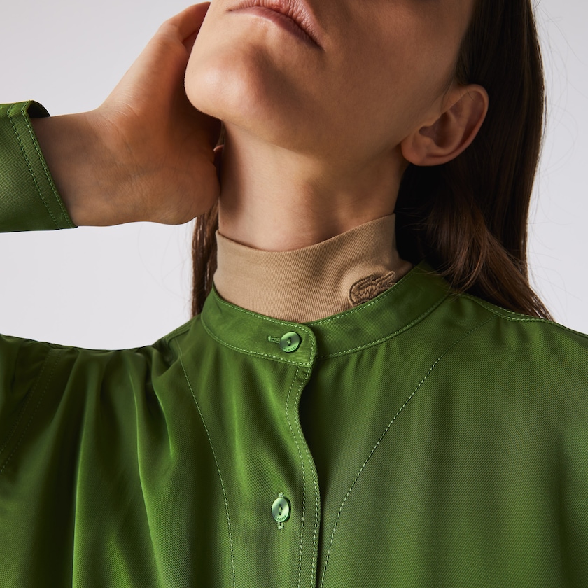 Camisas Verdes Feminino Lacoste Relaxed Fit Adjustable Waist Flowy Mao Collar FS4-66816Q7