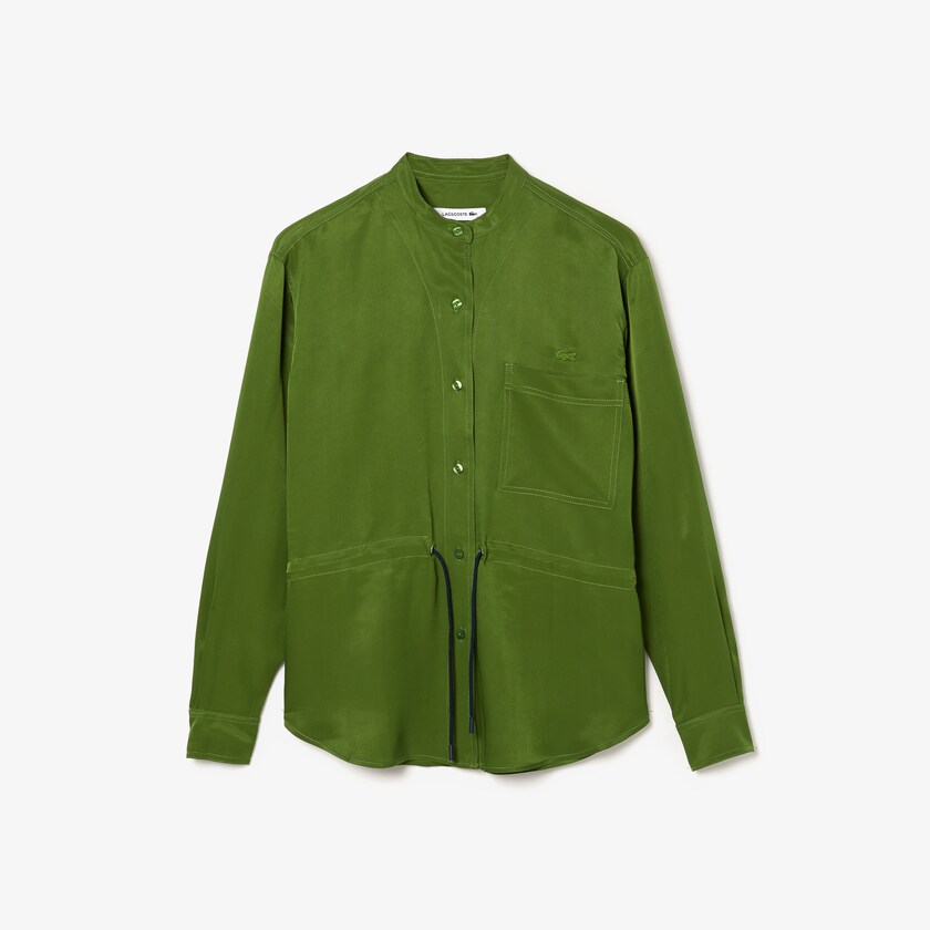 Camisas Verdes Feminino Lacoste Relaxed Fit Adjustable Waist Flowy Mao Collar FS4-66816Q7