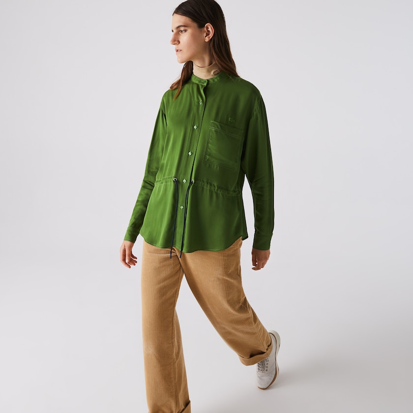 Camisas Verdes Feminino Lacoste Relaxed Fit Adjustable Waist Flowy Mao Collar FS4-66816Q7