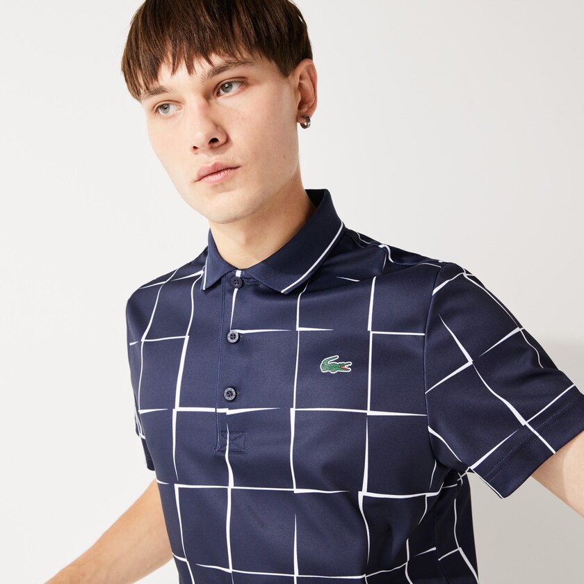 Camisas Azul Marinho Azuis Branco Masculino Lacoste SPORT Breathable Print Piqué Tennis Polo UA8-28682N8