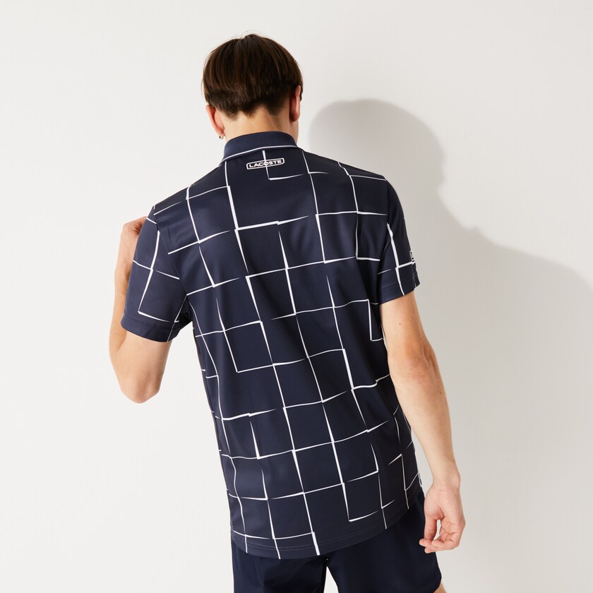 Camisas Azul Marinho Azuis Branco Masculino Lacoste SPORT Breathable Print Piqué Tennis Polo UA8-28682N8