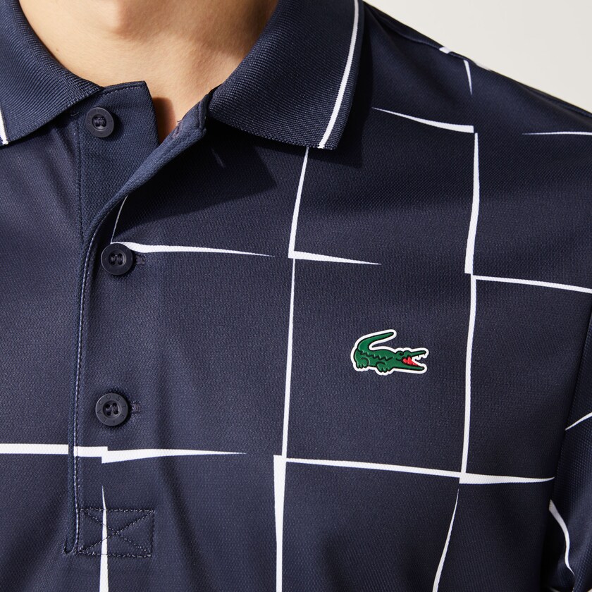 Camisas Azul Marinho Azuis Branco Masculino Lacoste SPORT Breathable Print Piqué Tennis Polo UA8-28682N8