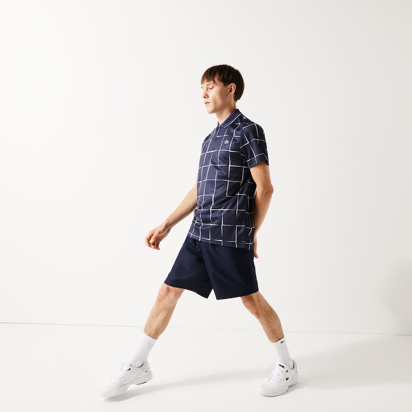 Camisas Azul Marinho Azuis Branco Masculino Lacoste SPORT Breathable Print Piqué Tennis Polo UA8-28682N8