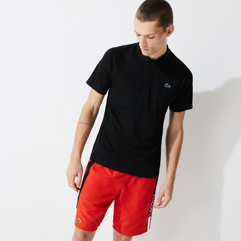 Camisas Pretas Masculino Lacoste SPORT Breathable Run-Resistant Interlock Polo LJ9-20092B0