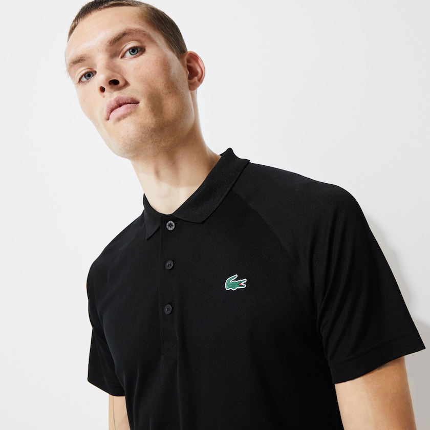 Camisas Pretas Masculino Lacoste SPORT Breathable Run-Resistant Interlock Polo LJ9-20092B0
