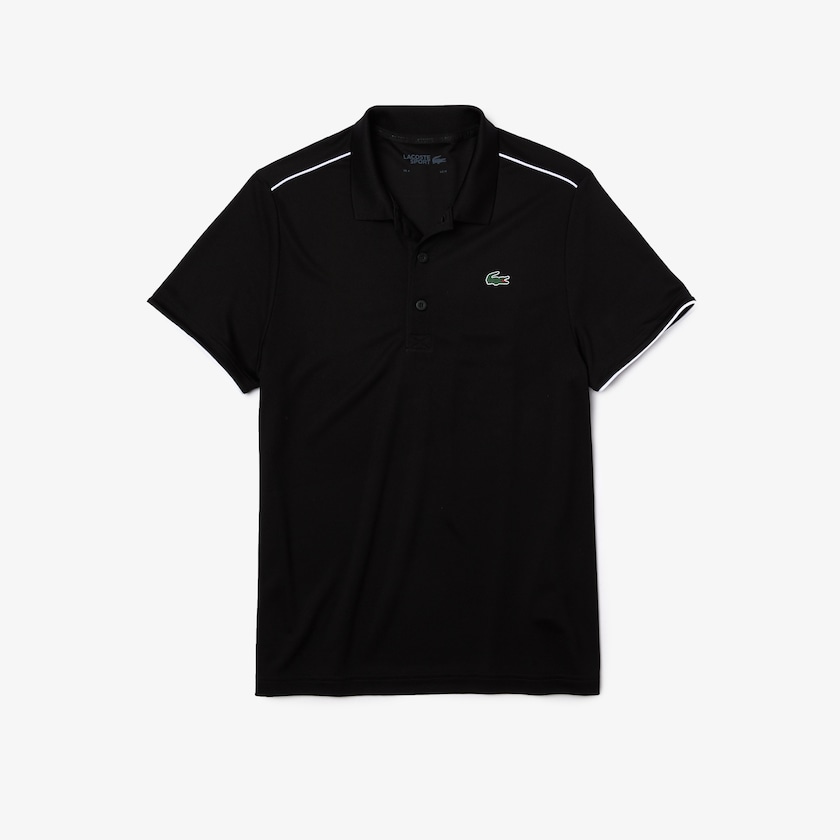Camisas Pretas Branco Masculino Lacoste SPORT Contrast Piping Breathable Piqué Polo WV6-73697Q0