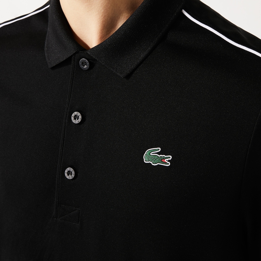 Camisas Pretas Branco Masculino Lacoste SPORT Contrast Piping Breathable Piqué Polo WV6-73697Q0
