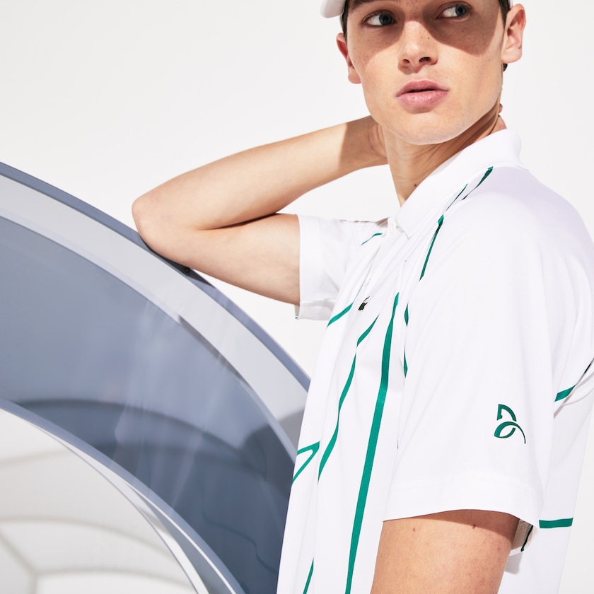 Camisas Branco Verdes Masculino Lacoste SPORT Novak Djokovic Printed Breathable Polo MW7-48414K6