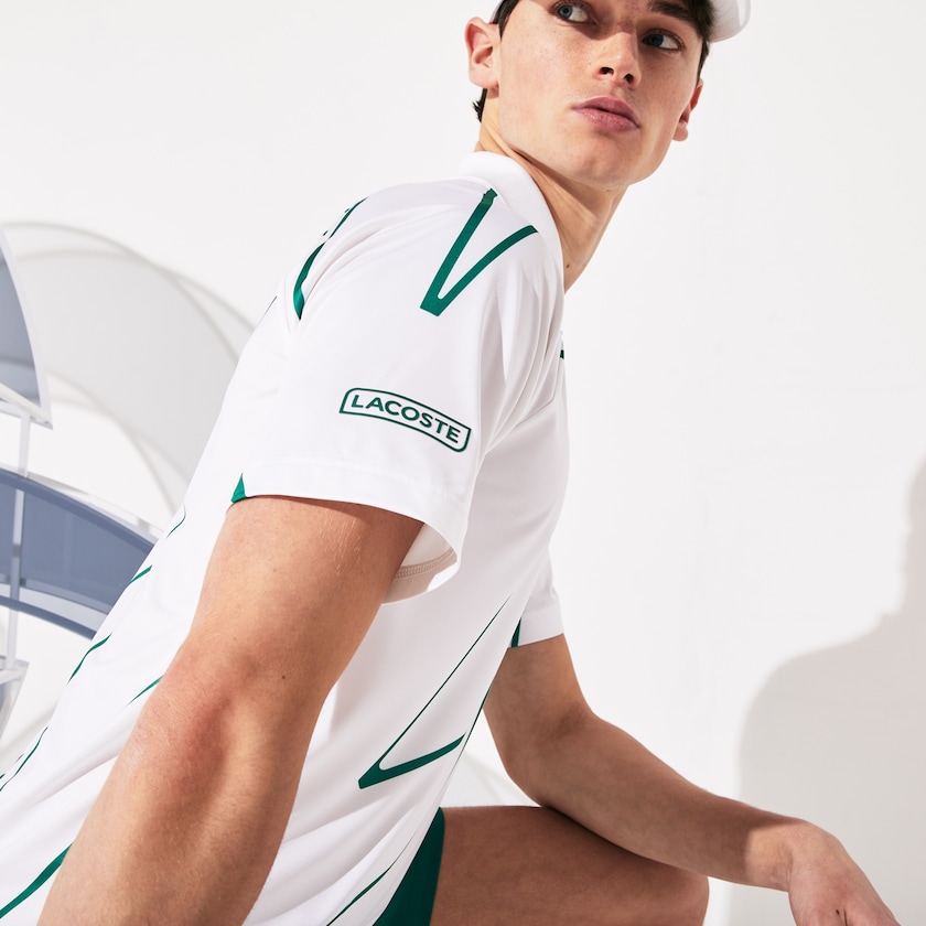 Camisas Branco Verdes Masculino Lacoste SPORT Novak Djokovic Printed Breathable Polo MW7-48414K6