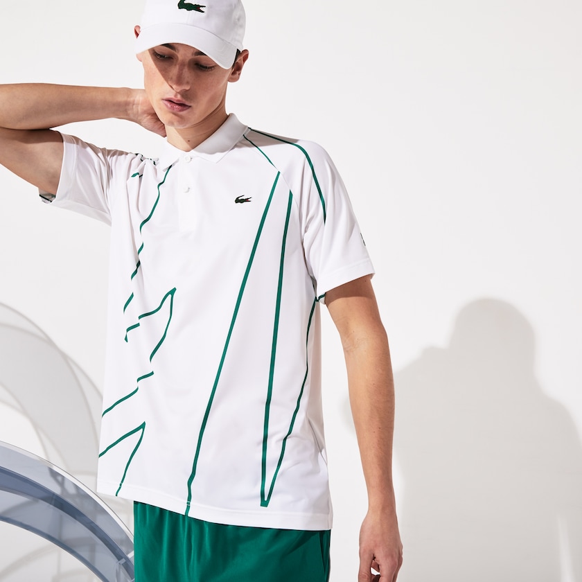 Camisas Branco Verdes Masculino Lacoste SPORT Novak Djokovic Printed Breathable Polo MW7-48414K6