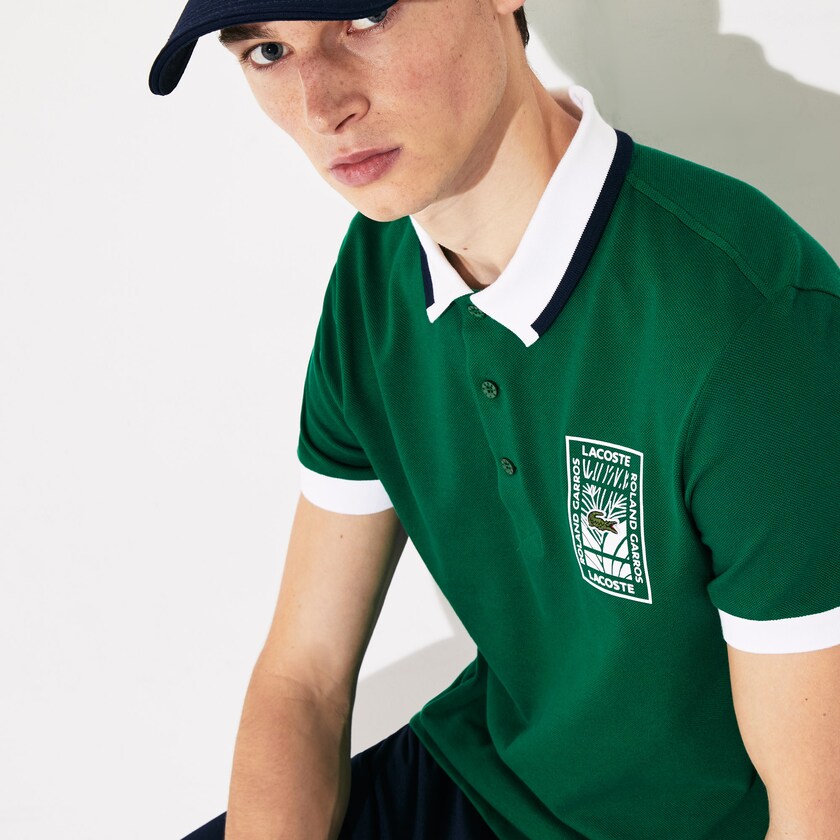Camisas Verdes Branco Azul Marinho Azuis Masculino Lacoste SPORT Roland Garros Plant-Print Cotton Polo NO6-31123X7