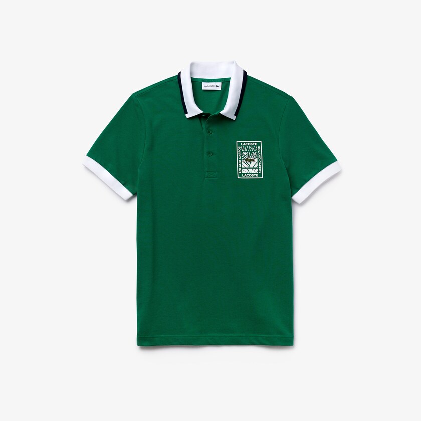 Camisas Verdes Branco Azul Marinho Azuis Masculino Lacoste SPORT Roland Garros Plant-Print Cotton Polo NO6-31123X7