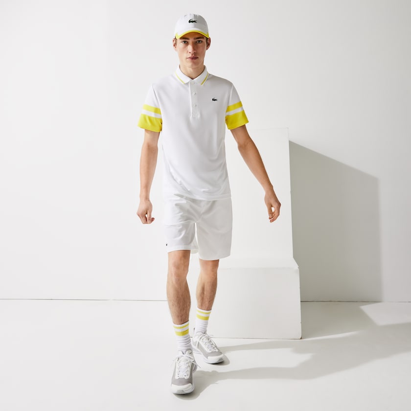 Camisas Branco Amarelas Masculino Lacoste SPORT Striped-Sleeve Breathable Piqué Tennis Polo FK8-41044L7