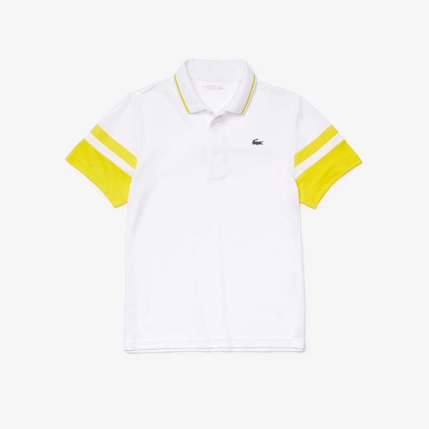 Camisas Branco Amarelas Masculino Lacoste SPORT Striped-Sleeve Breathable Piqué Tennis Polo FK8-41044L7