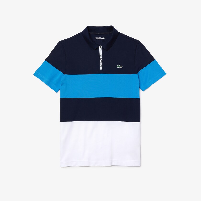 Camisas Azul Marinho Azuis Azuis Branco Masculino Lacoste SPORT Striped Stretch Piqué Zip-Up Golf Polo EV5-55495D3