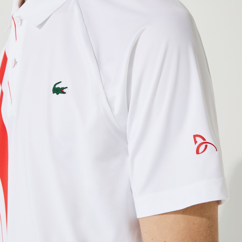 Camisas Branco Vermelhas Masculino Lacoste SPORT x Novak Djokovic Print Stretch Jersey Polo RM3-56345Q2