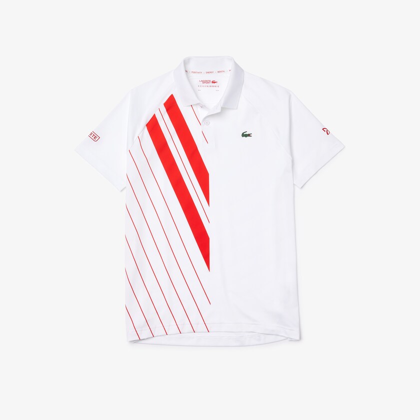 Camisas Branco Vermelhas Masculino Lacoste SPORT x Novak Djokovic Print Stretch Jersey Polo RM3-56345Q2
