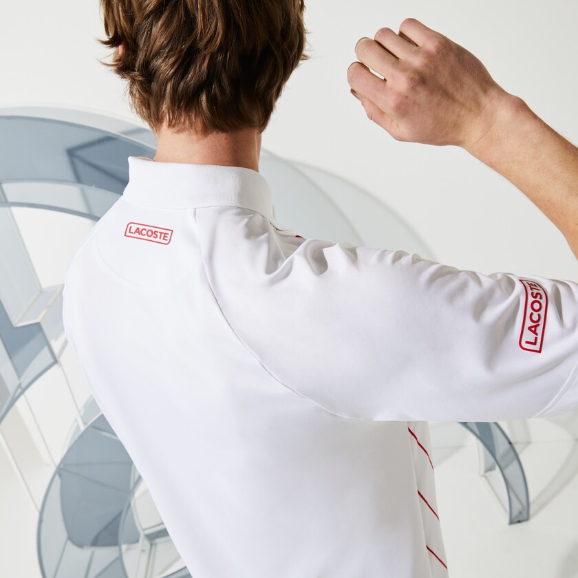 Camisas Branco Vermelhas Masculino Lacoste SPORT x Novak Djokovic Print Stretch Jersey Polo RM3-56345Q2