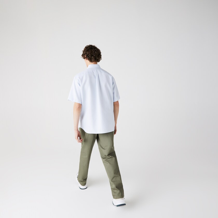 Camisas Luz Azuis Branco Masculino Lacoste Short-Sleeved Lightweight Cotton HH4-70007L9