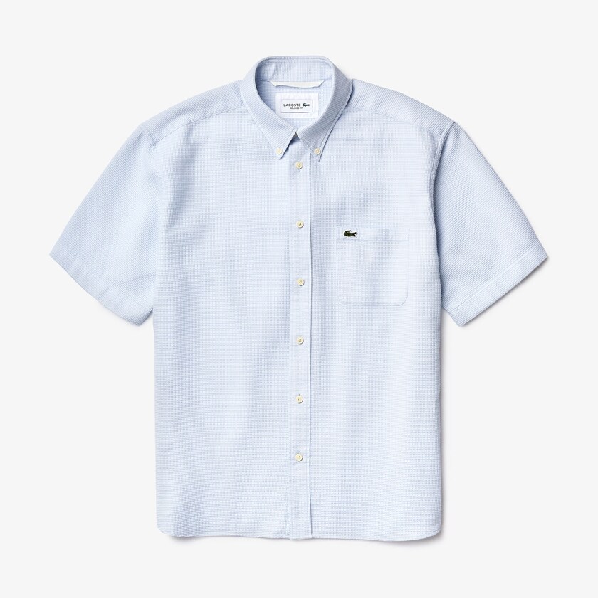 Camisas Luz Azuis Branco Masculino Lacoste Short-Sleeved Lightweight Cotton HH4-70007L9