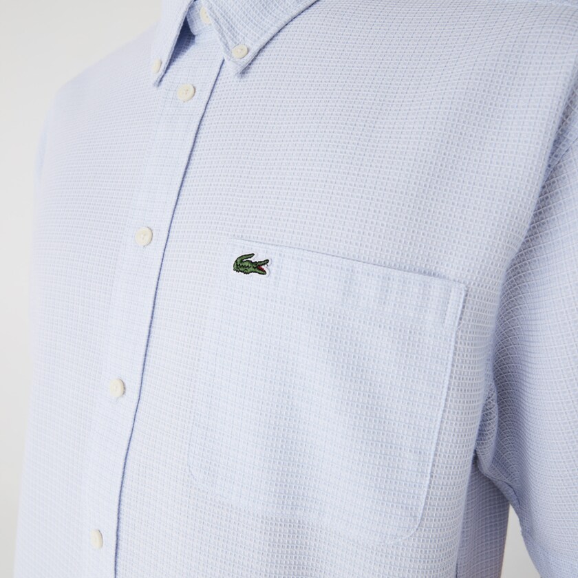 Camisas Luz Azuis Branco Masculino Lacoste Short-Sleeved Lightweight Cotton HH4-70007L9