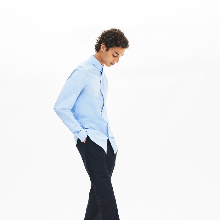 Camisas Luz Azuis Masculino Lacoste Slim-Fit Stretch Cotton Poplin KR3-23022G4