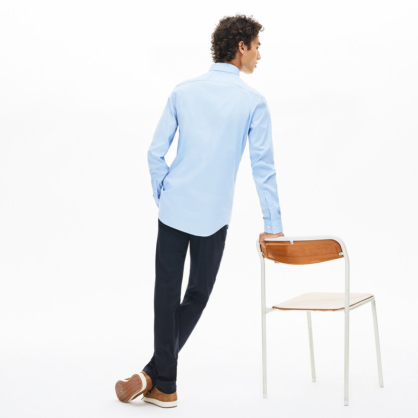 Camisas Luz Azuis Masculino Lacoste Slim-Fit Stretch Cotton Poplin KR3-23022G4