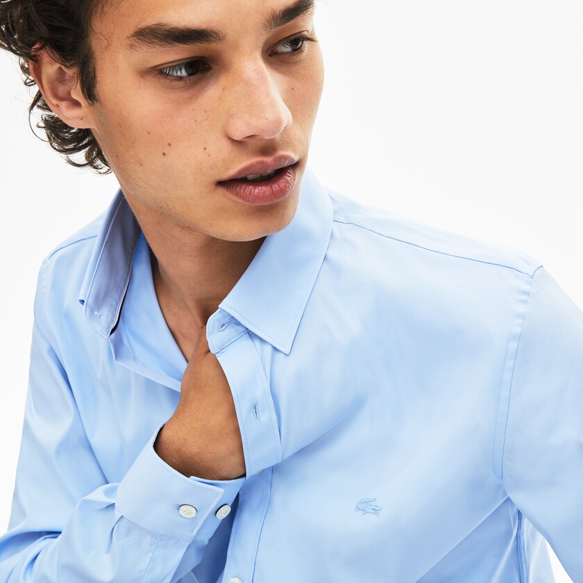 Camisas Luz Azuis Masculino Lacoste Slim-Fit Stretch Cotton Poplin KR3-23022G4