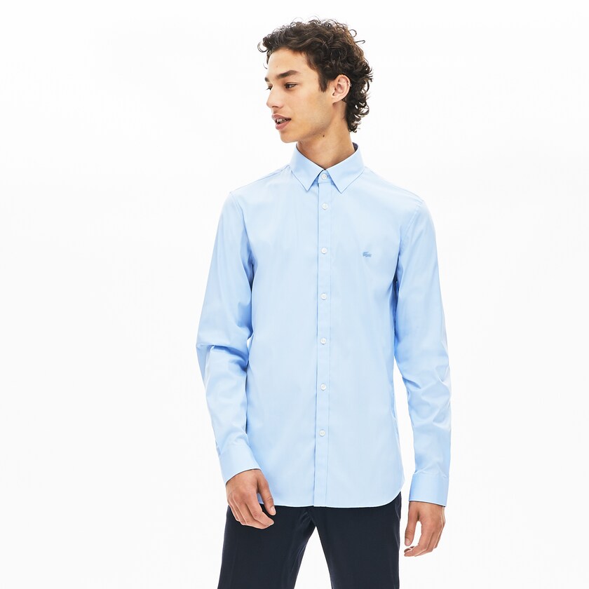 Camisas Luz Azuis Masculino Lacoste Slim-Fit Stretch Cotton Poplin KR3-23022G4