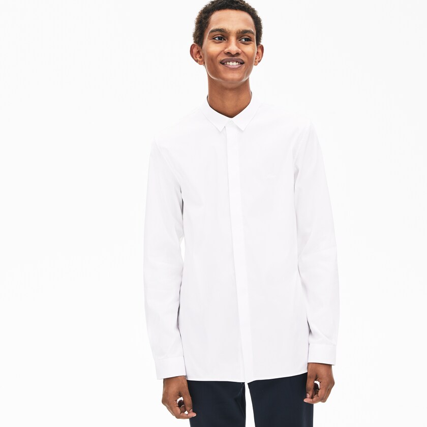 Camisas Branco Masculino Lacoste Slim-Fit Stretch Poplin and Jersey HZ2-06570T6