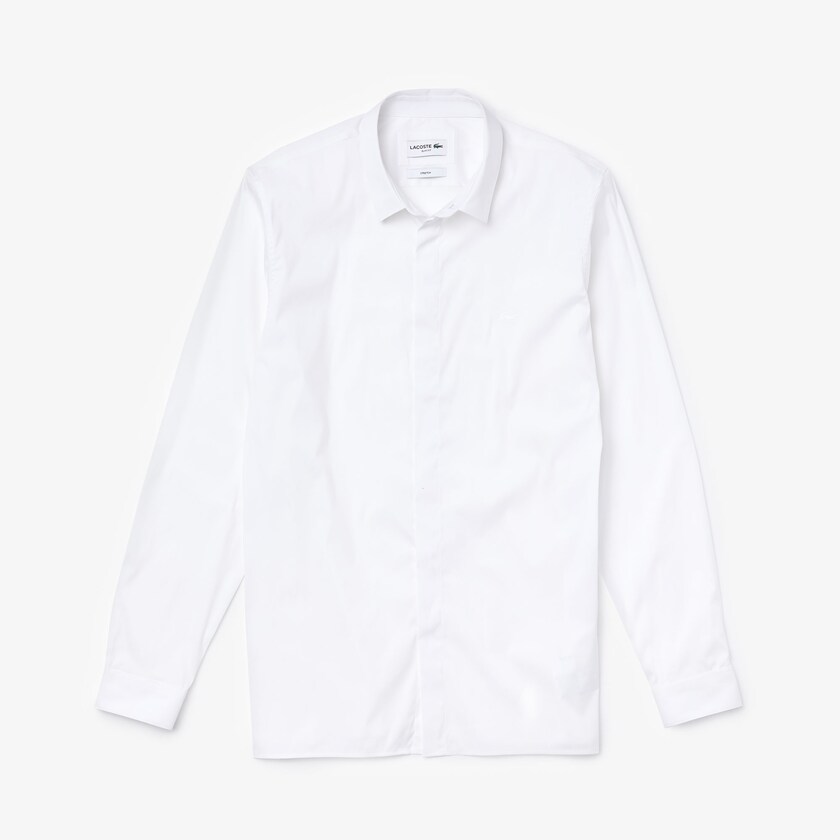 Camisas Branco Masculino Lacoste Slim-Fit Stretch Poplin and Jersey HZ2-06570T6