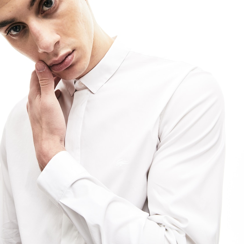 Camisas Branco Masculino Lacoste Slim-Fit Stretch Poplin and Jersey HZ2-06570T6