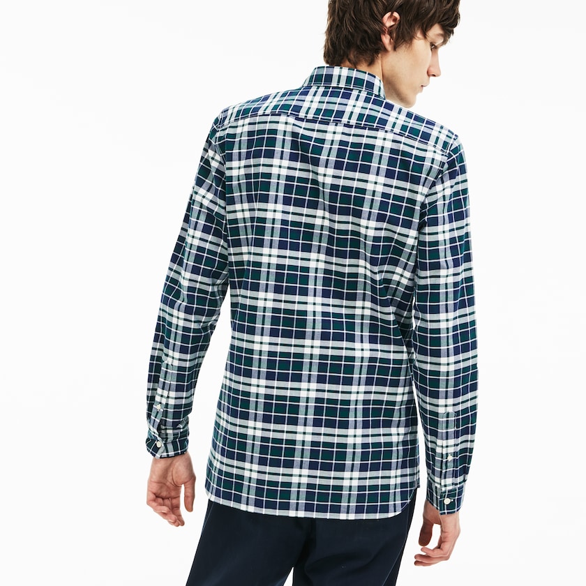 Camisas Verdes Masculino Lacoste Slim Fit Check Stretch Oxford Cotton GN6-38883R9