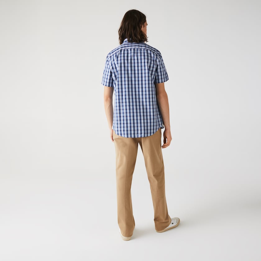 Camisas Azuis Branco Azuis Masculino Lacoste Slim Fit Checked Poplin RA8-88018Y7