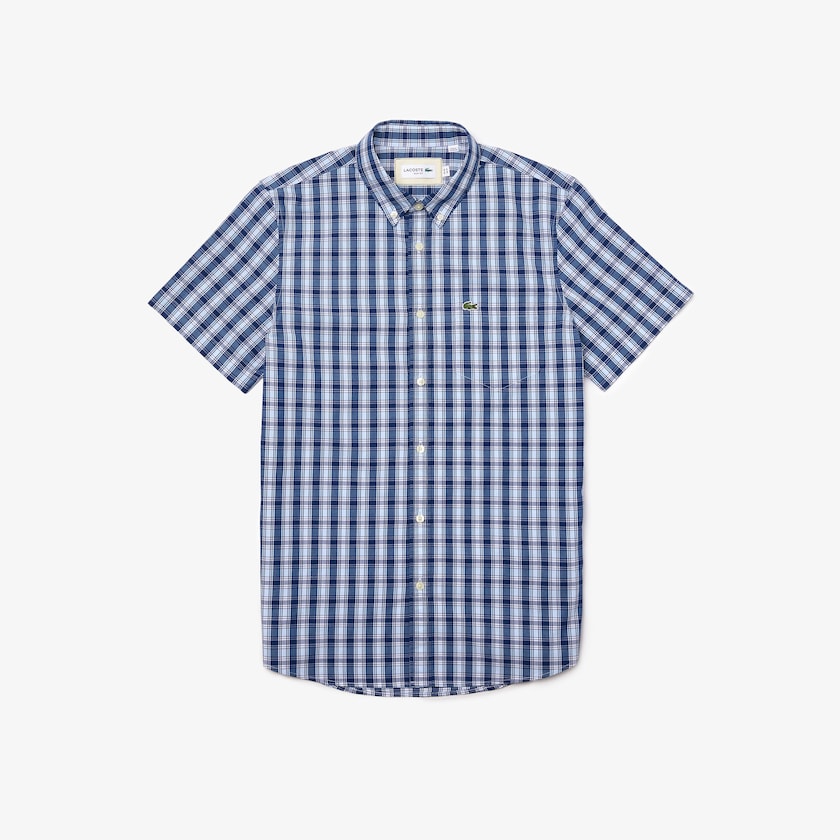Camisas Azuis Branco Azuis Masculino Lacoste Slim Fit Checked Poplin RA8-88018Y7